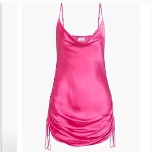 NEW Aritzia Wilfred Only Ruched Slip Dress Size S Electric Fuchsia satin NWT